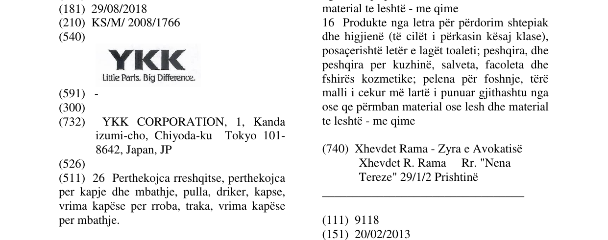 Zëri i markës YKK LITTLE PARTS. BIG DIFFERENCE. në buletin