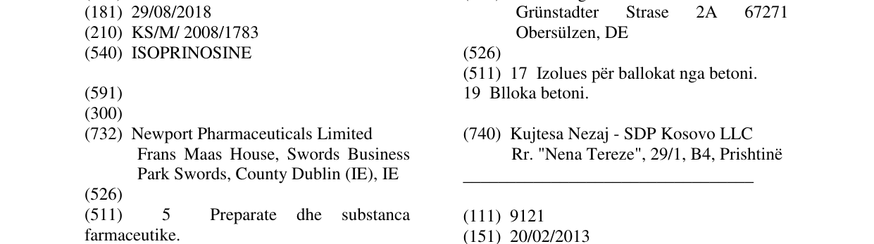 Zëri i markës ISOPRINOSINE në buletin
