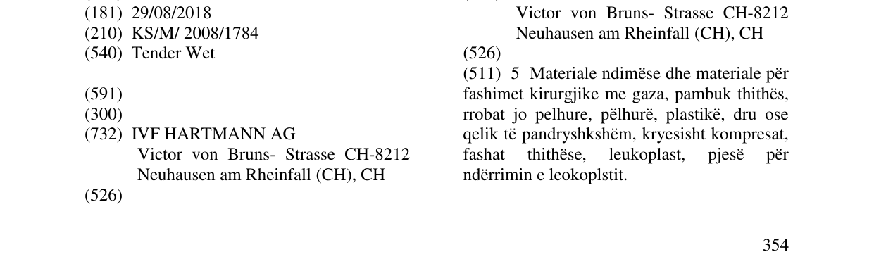 Zëri i markës Tender Wet në buletin