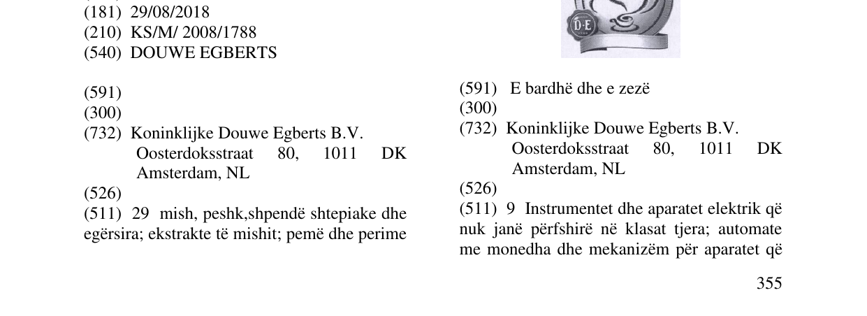 Zëri i markës DOUWE EGBERTS në buletin