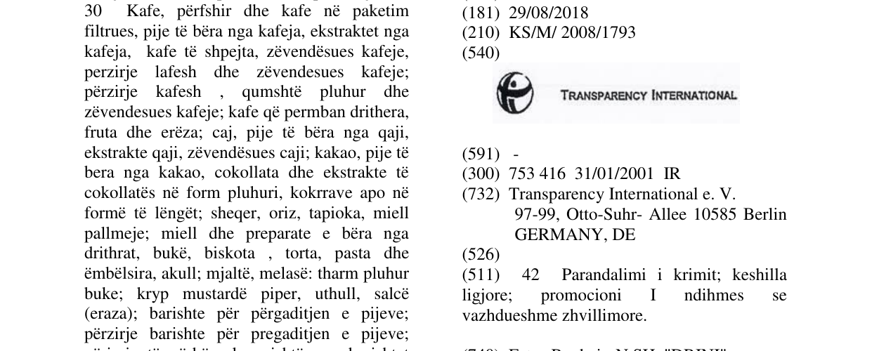 Zëri i markës TRANSPARENCY INTERNATIONAL në buletin