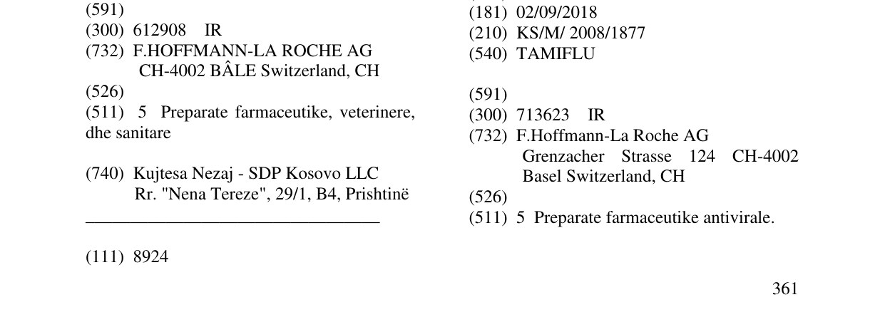 Zëri i markës TAMIFLU në buletin