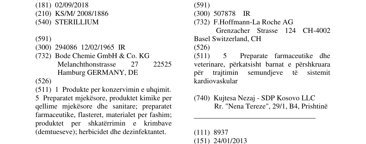 Zëri i markës STERILLIUM në buletin