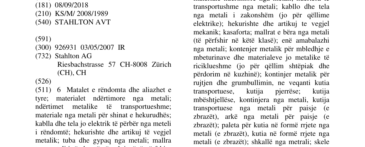 Zëri i markës STAHLTON AVT në buletin