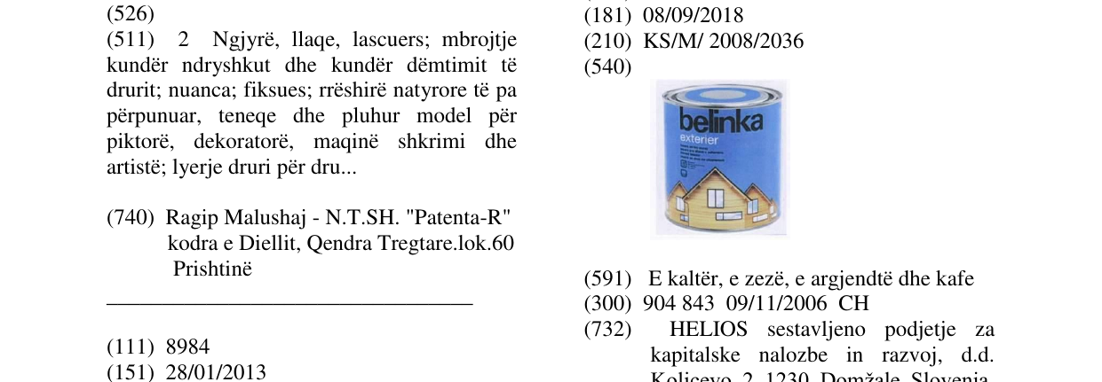 Zëri i markës belinka exterier në buletin