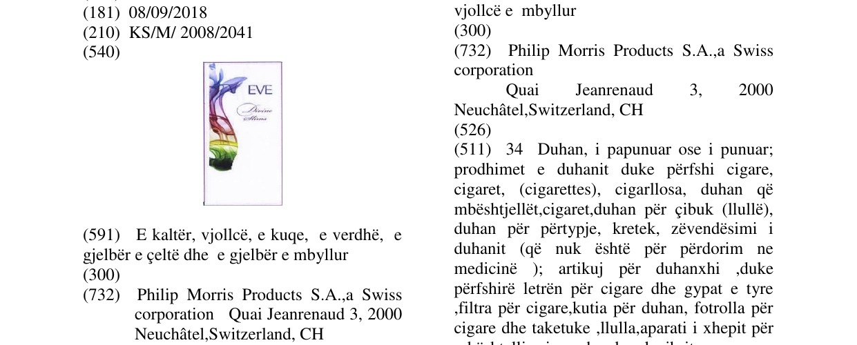 Zëri i markës EVE Divine Slims në buletin