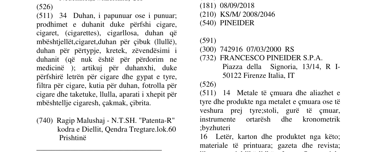 Zëri i markës PINEIDER në buletin