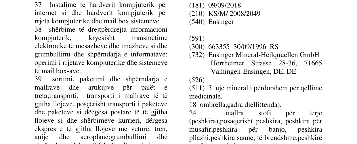 Zëri i markës Ensinger në buletin