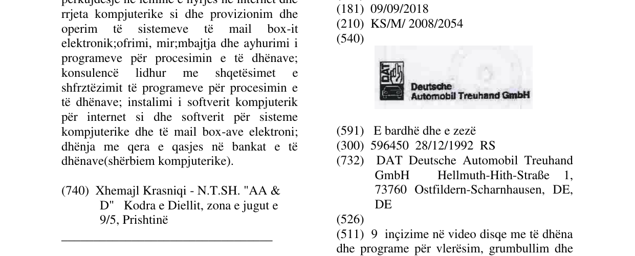 Zëri i markës DAT (Device) & Deutsche Automobil Treuhand GmbH në buletin