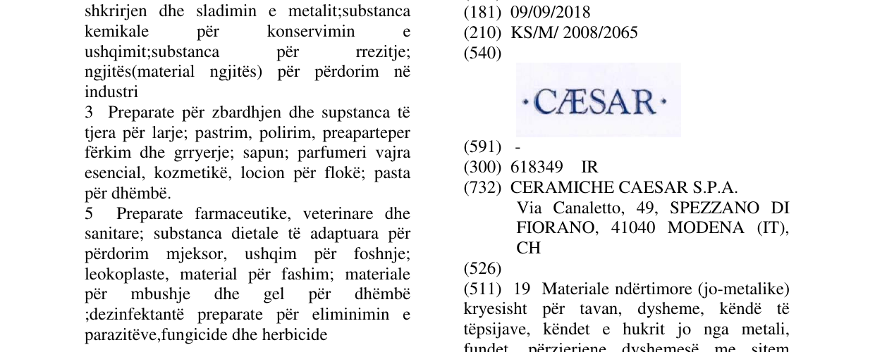 Zëri i markës CAESAR në buletin
