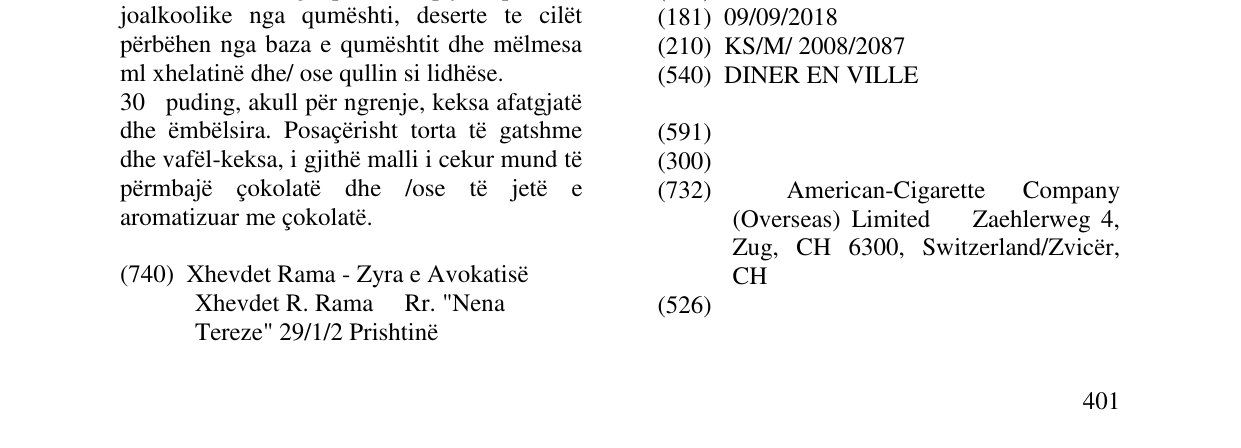 Zëri i markës DINER EN VILLE në buletin