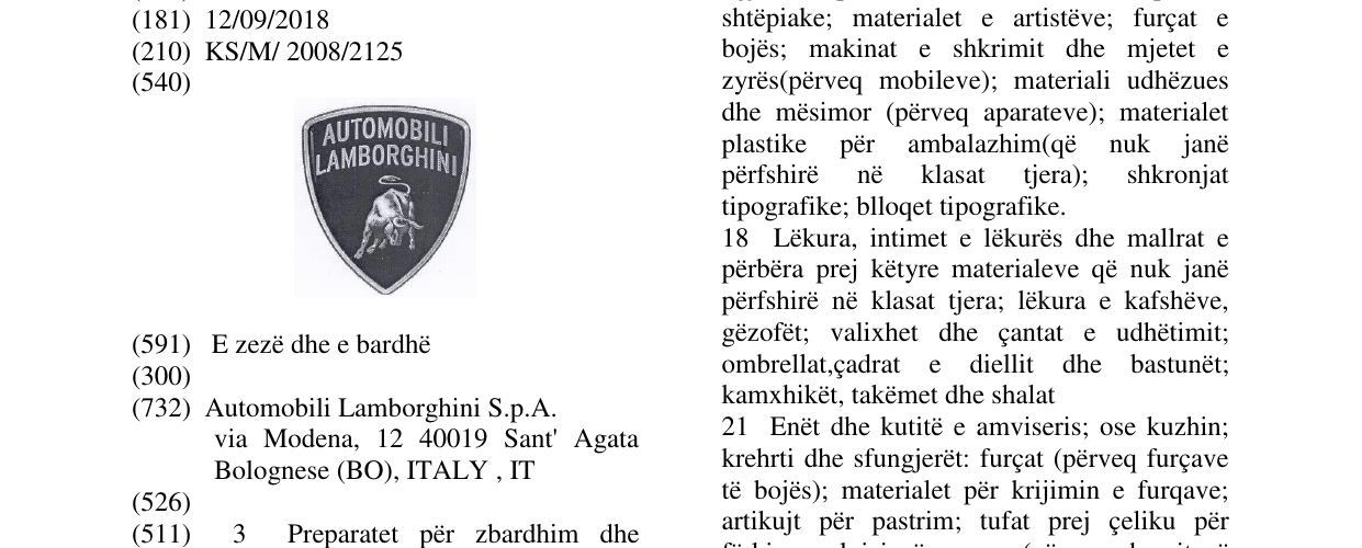 Zëri i markës AUTOMOBILI LAMBORGHINI në buletin
