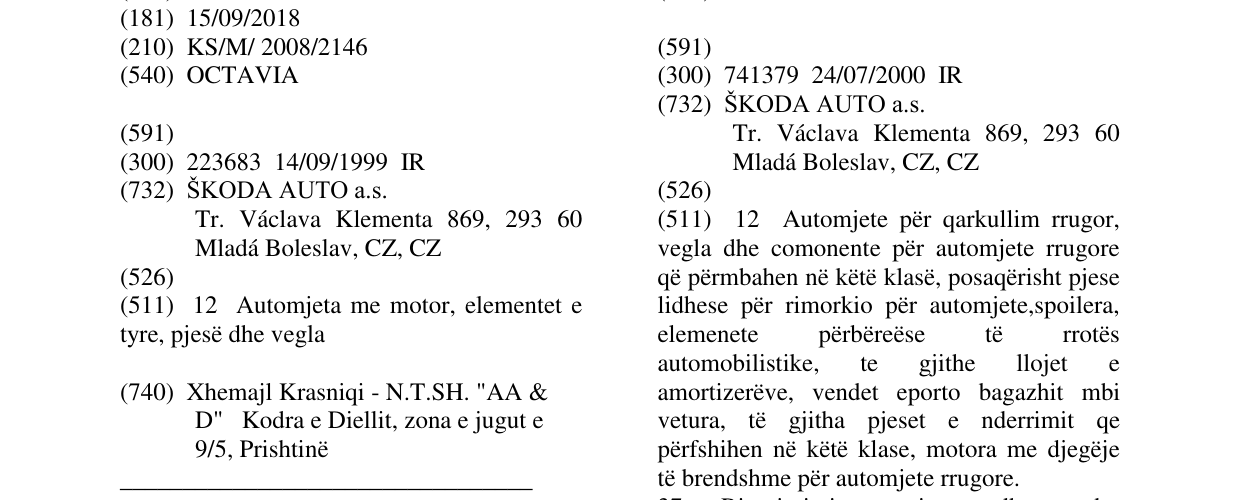 Zëri i markës OCTAVIA në buletin