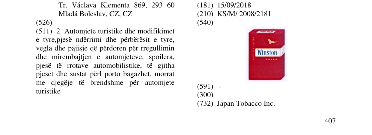 Zëri i markës Winston CLASSIC në buletin