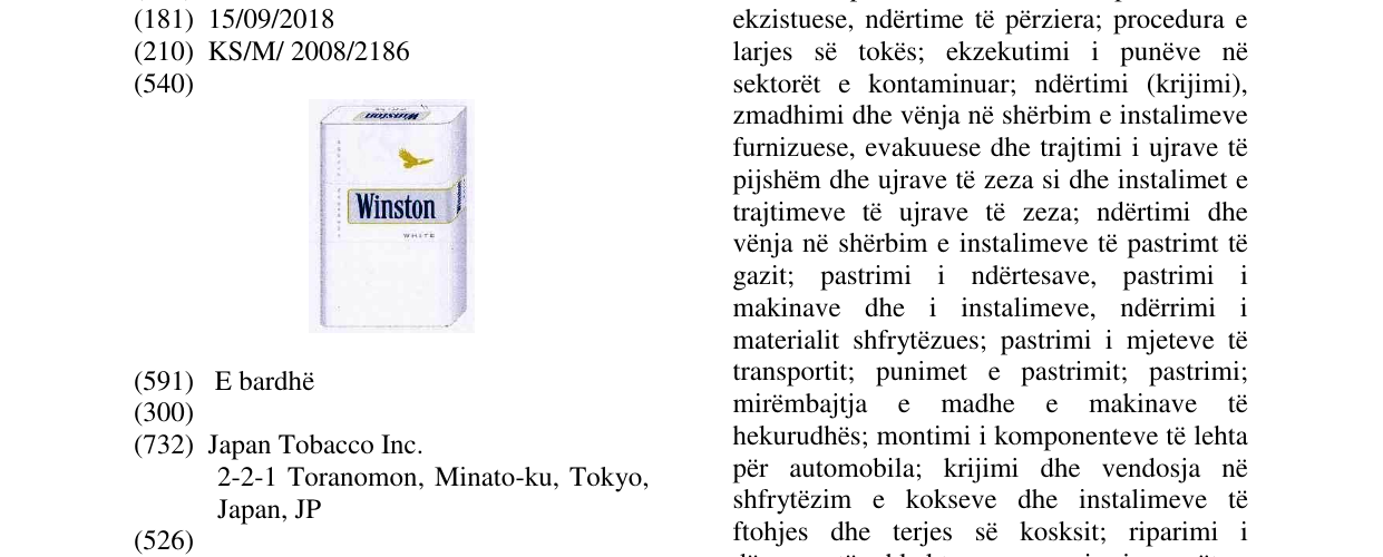 Zëri i markës Winston WHITE në buletin