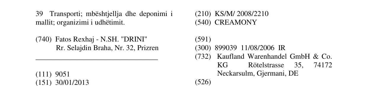 Zëri i markës CREAMONY në buletin