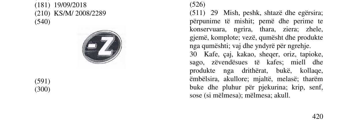 Zëri i markës - Z (word & design) në buletin
