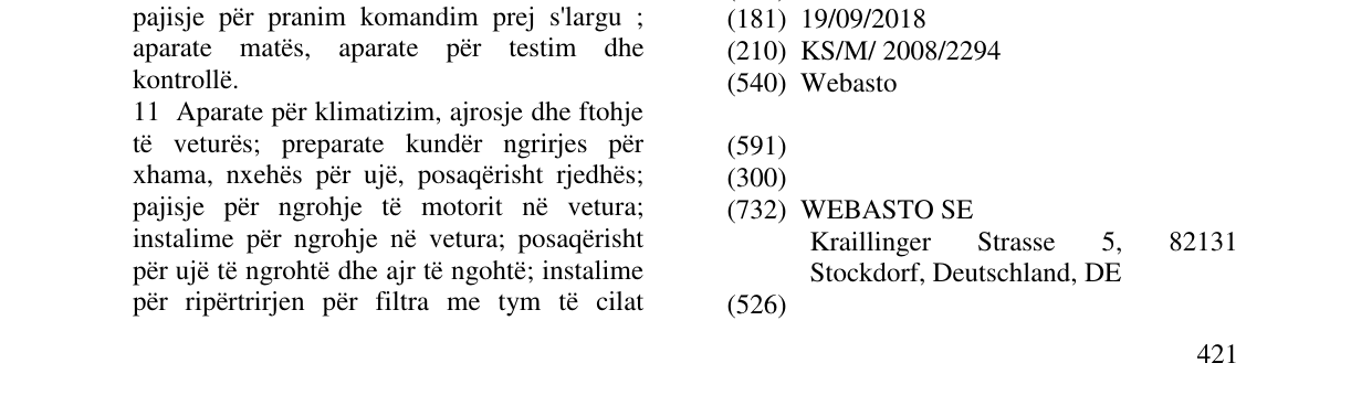 Zëri i markës Webasto në buletin