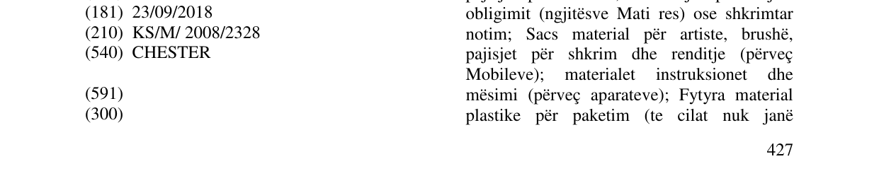 Zëri i markës CHESTER në buletin
