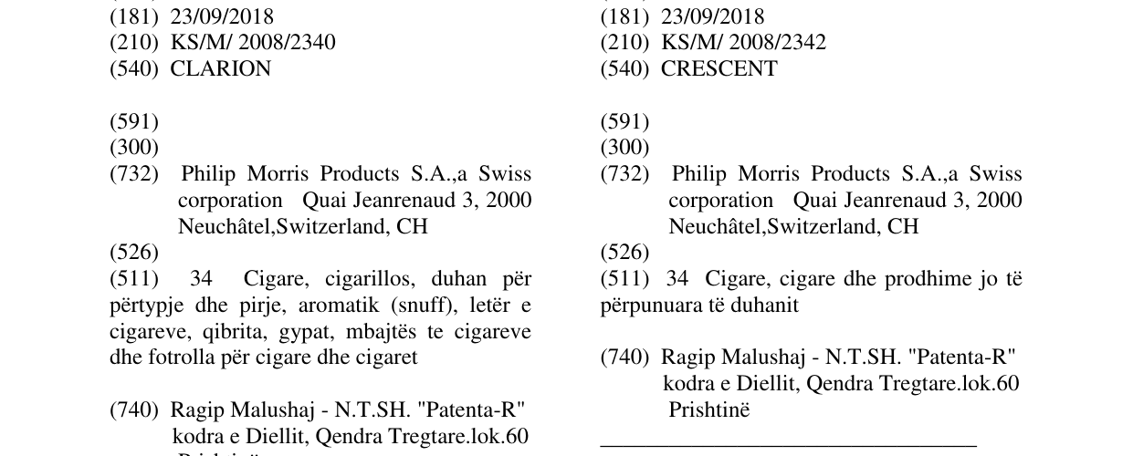 Zëri i markës CRESCENT në buletin