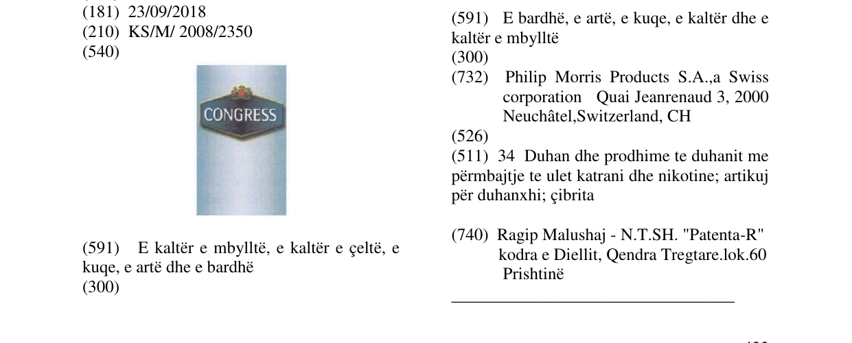 Zëri i markës CONGRESS në buletin