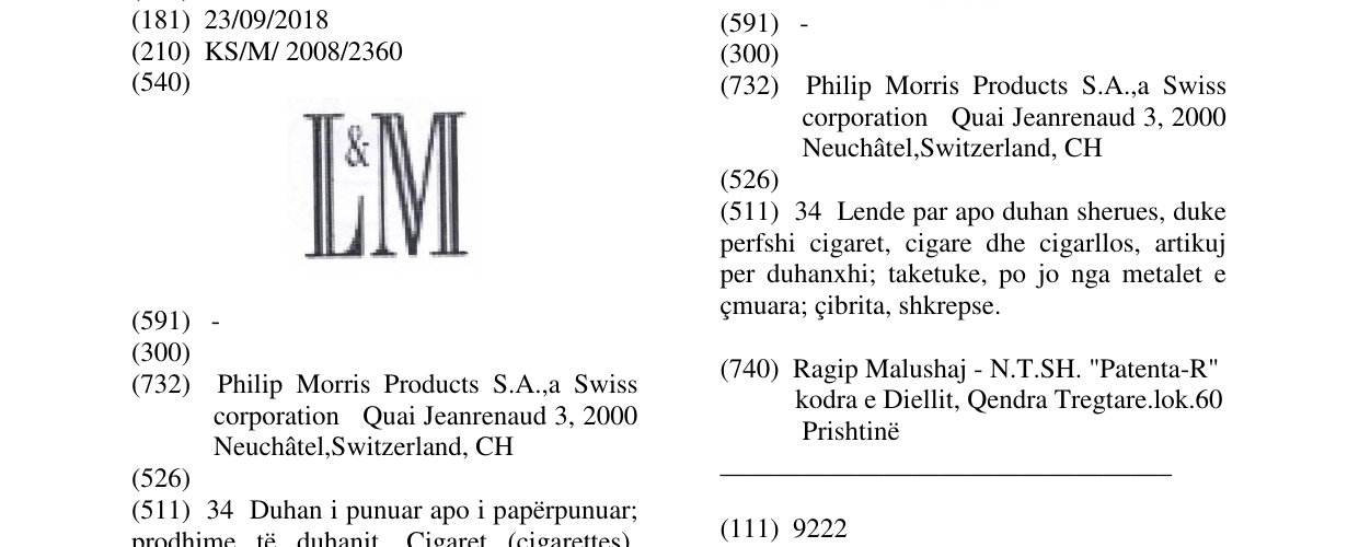 Zëri i markës L & M në buletin