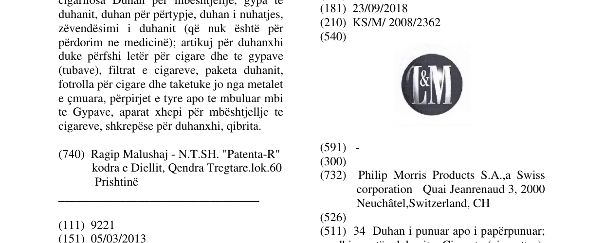 Zëri i markës L & M në buletin