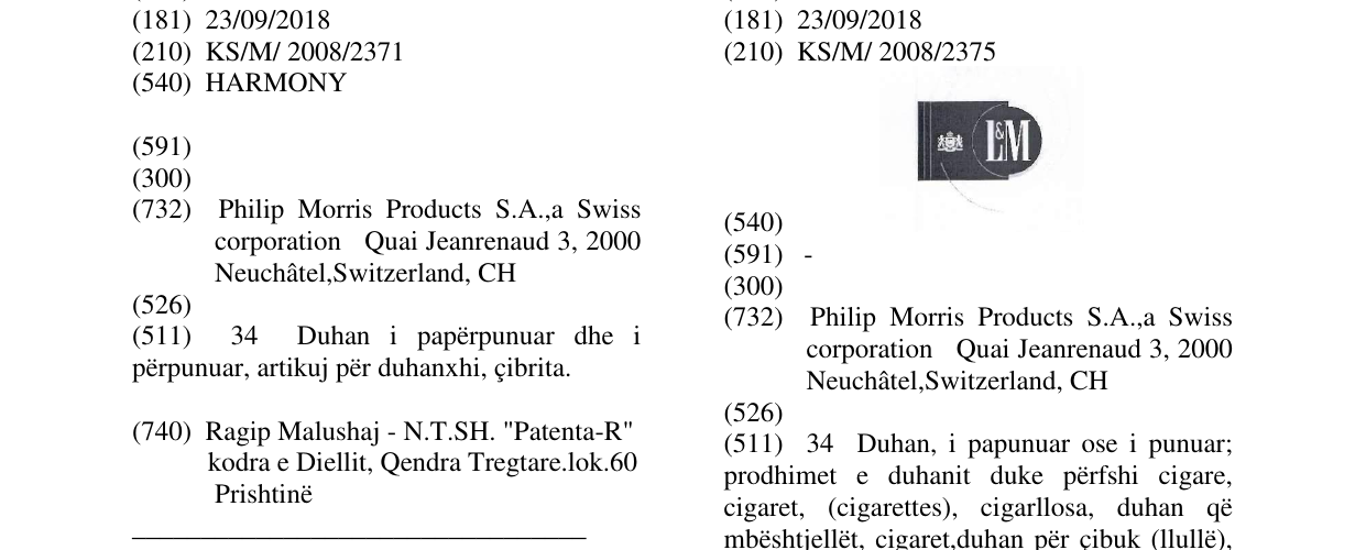 Zëri i markës L & M në buletin