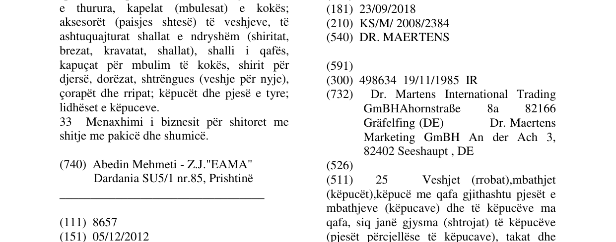 Zëri i markës DR. MAERTENS në buletin