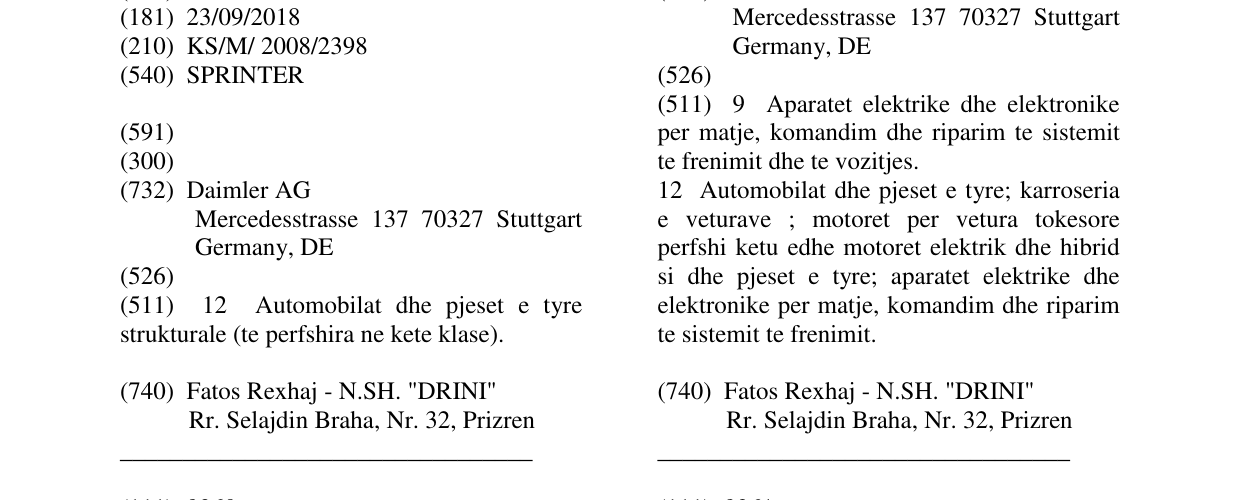 Zëri i markës SPRINTER në buletin