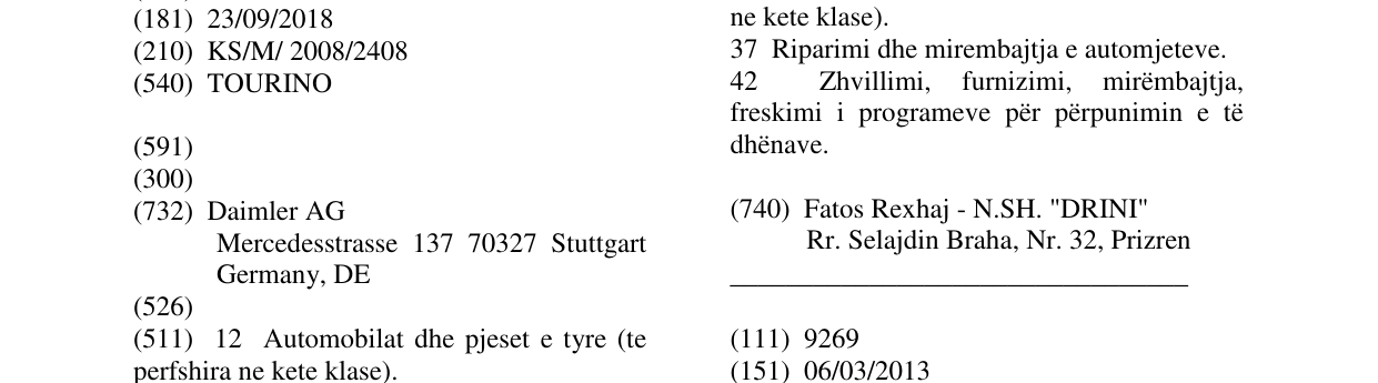 Zëri i markës TOURINO në buletin