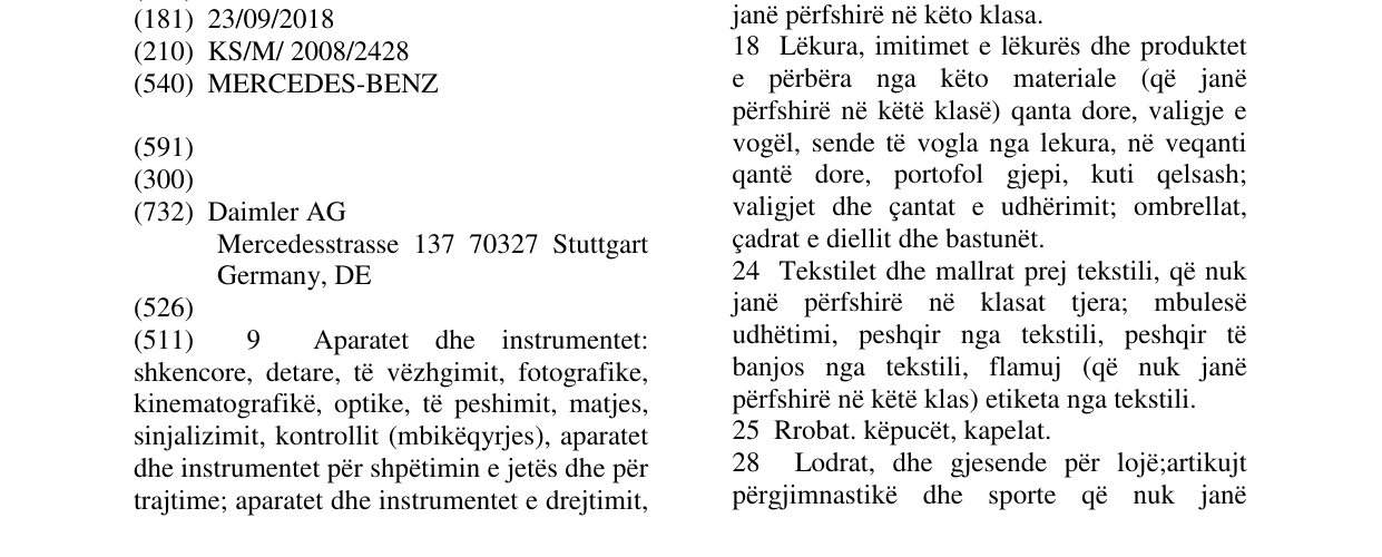 Zëri i markës MERCEDES-BENZ në buletin