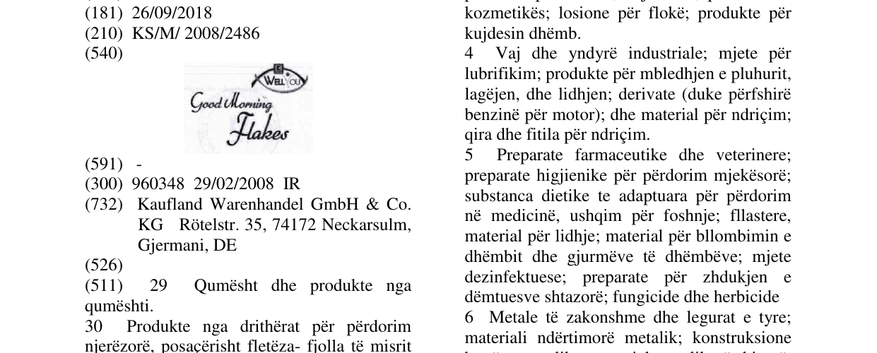 Zëri i markës Good Morning Flakes në buletin