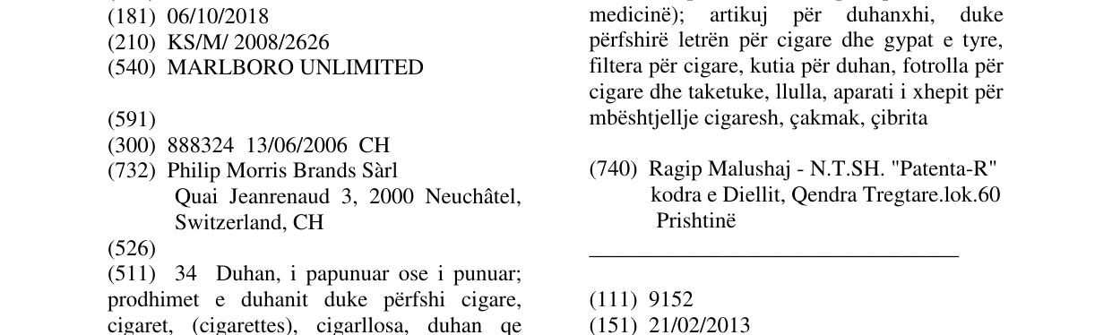 Zëri i markës MARLBORO UNLIMITED në buletin