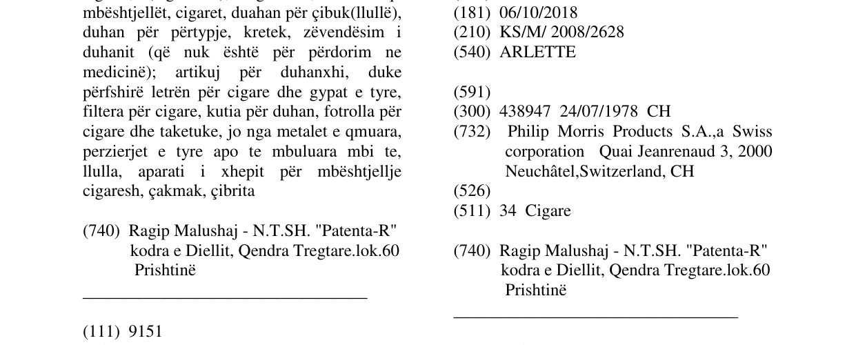 Zëri i markës ARLETTE në buletin