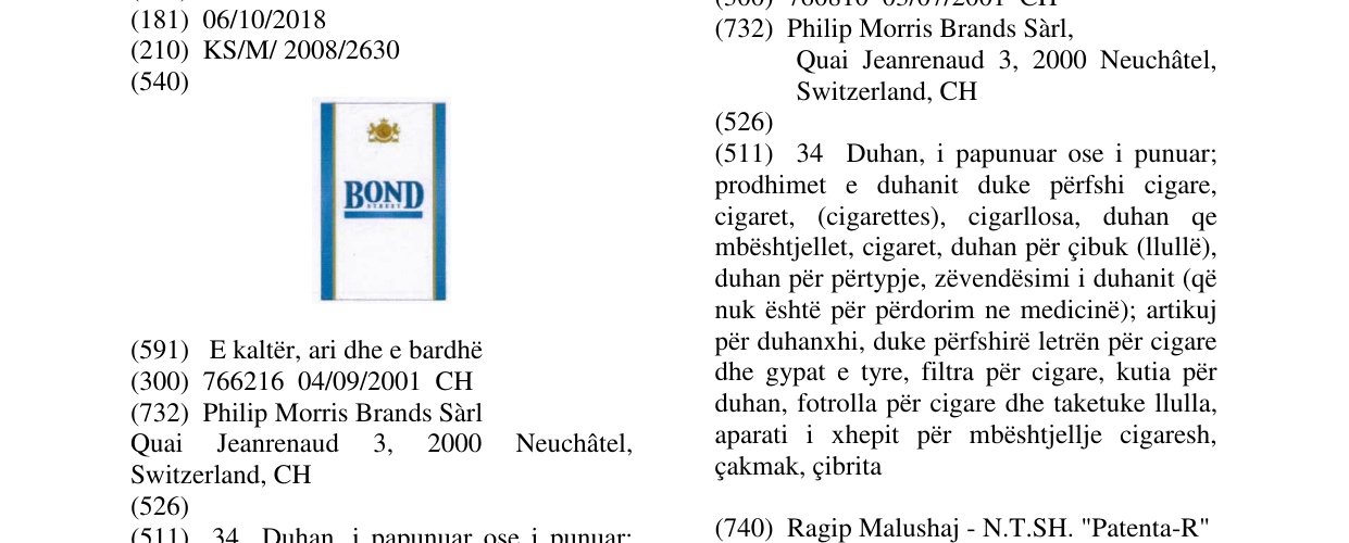 Zëri i markës BOND në buletin