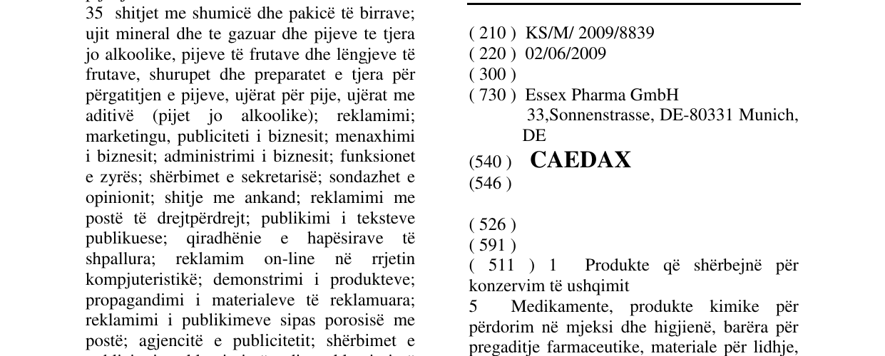 Zëri i markës CAEDAX në buletin