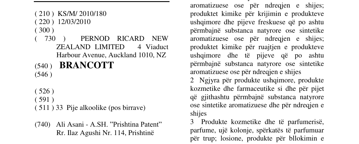 Zëri i markës BRANCOTT në buletin
