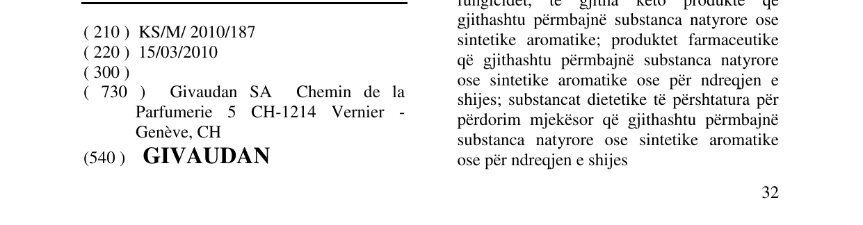 Zëri i markës GIVAUDAN në buletin