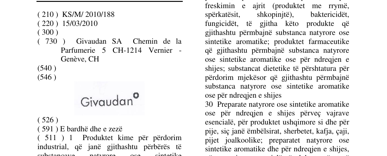 Zëri i markës Givaudan në buletin