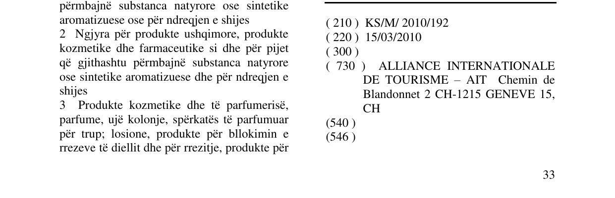 Zëri i markës Carnet de Touriste në buletin