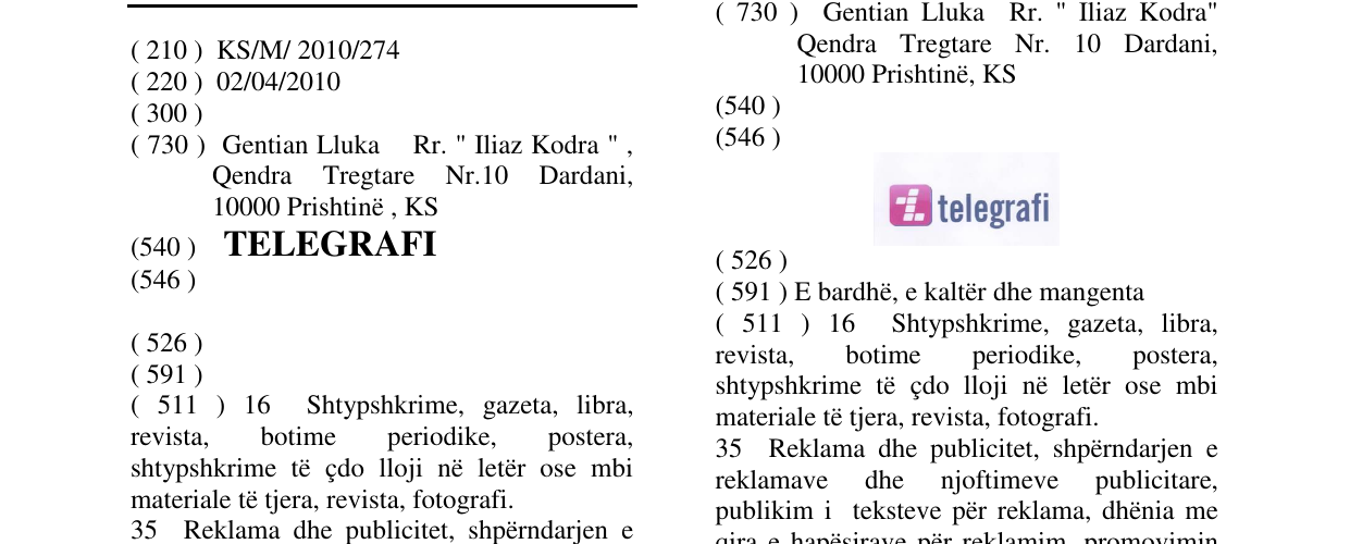 Zëri i markës TELEGRAFI në buletin