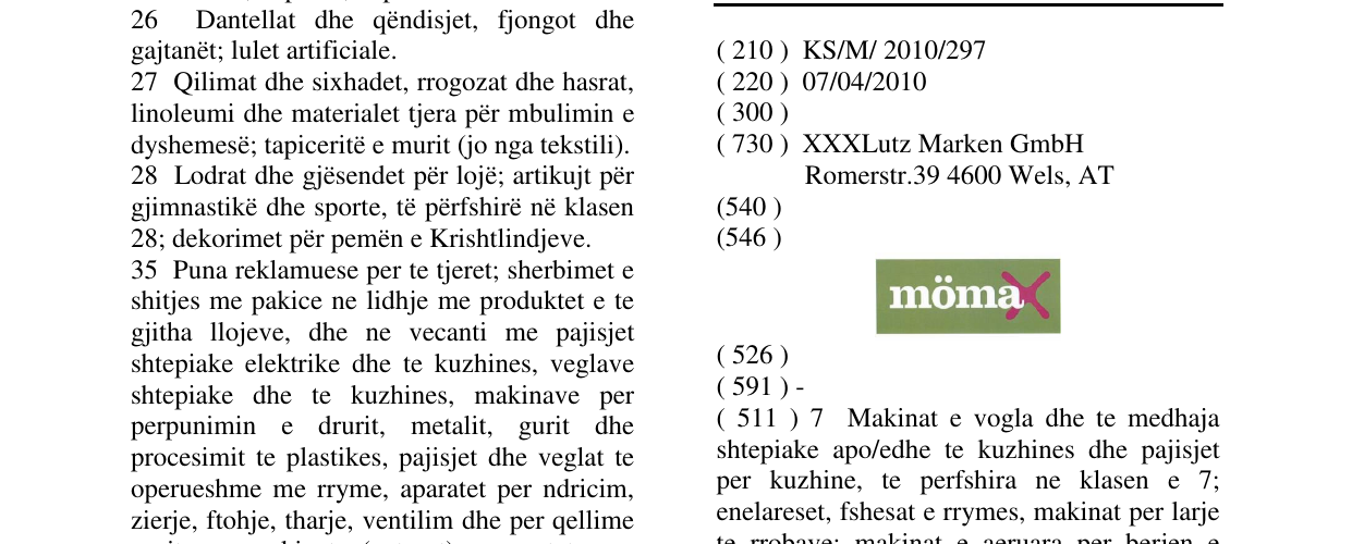 Zëri i markës momaX në buletin