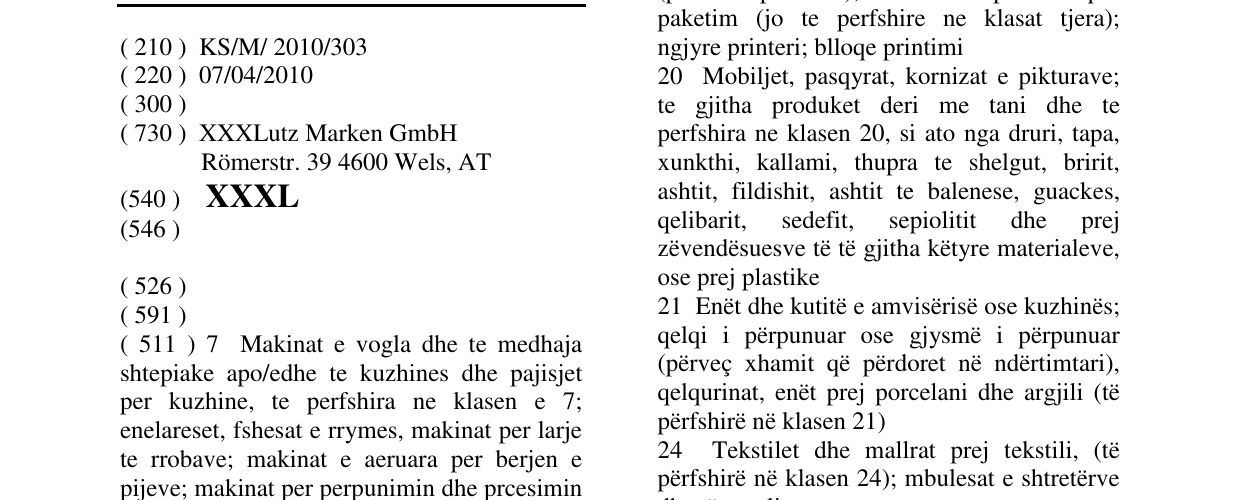 Zëri i markës XXXL në buletin
