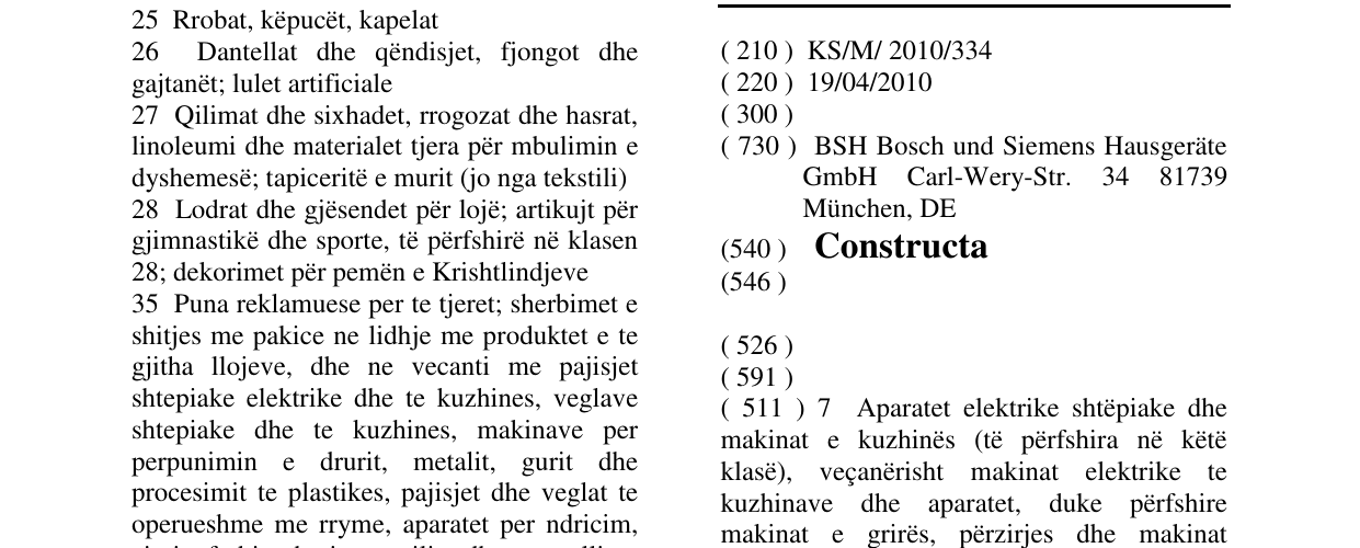 Zëri i markës Constructa në buletin