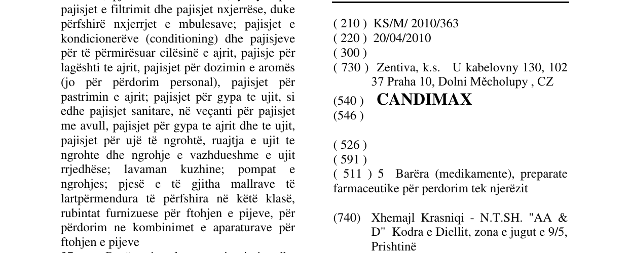 Zëri i markës CANDIMAX në buletin