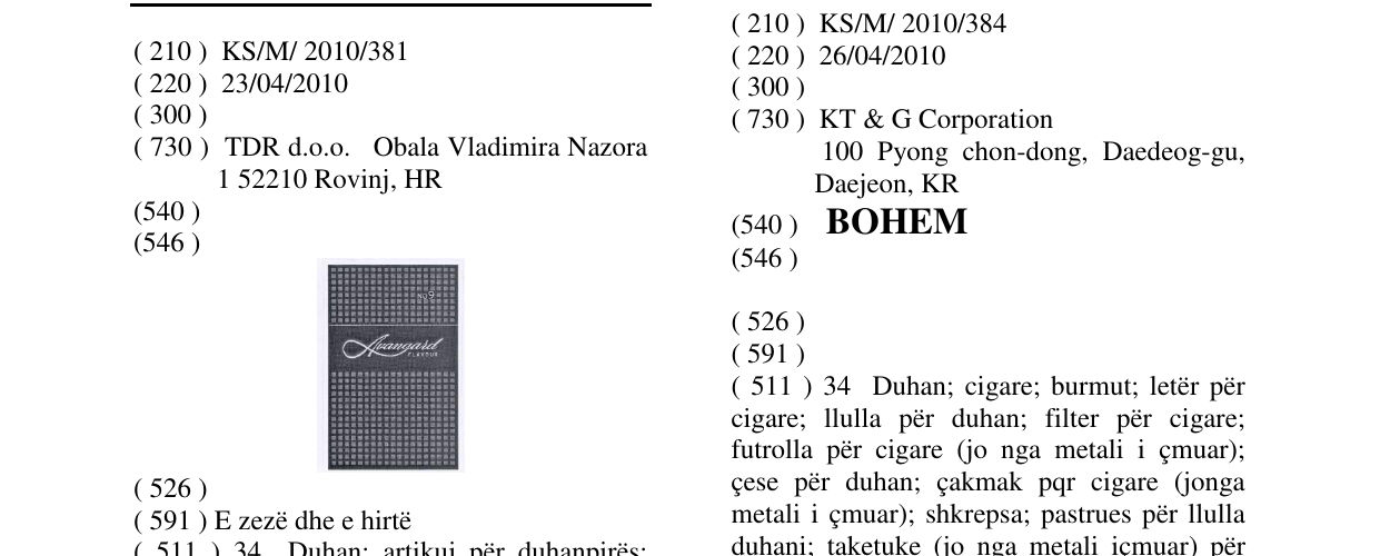 Zëri i markës Avangard FLAVOUR NO 9 në buletin