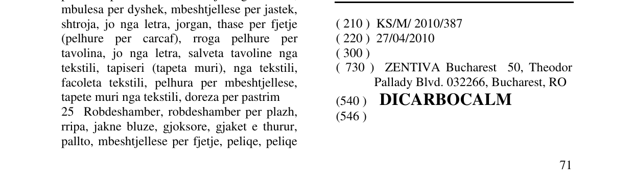 Zëri i markës DICARBOCALM në buletin