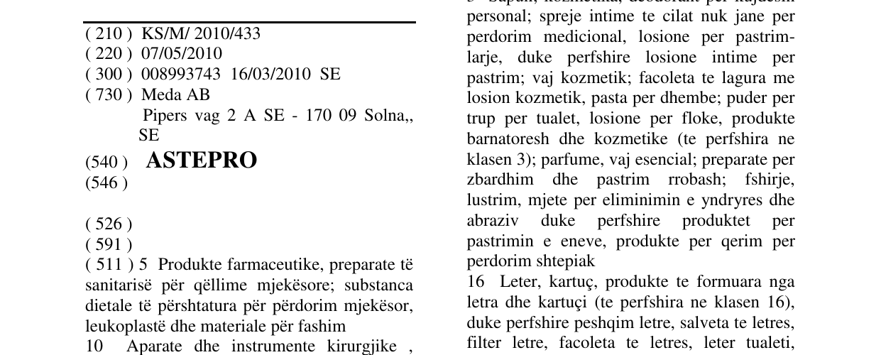Zëri i markës ASTEPRO në buletin