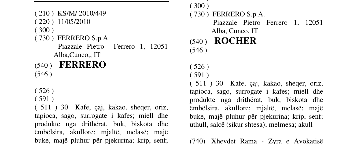 Zëri i markës FERRERO në buletin